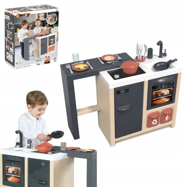 Smoby Spielzeug-Kücheninsel mit Backofen, Spüle und Kühlschrank + Zubehör