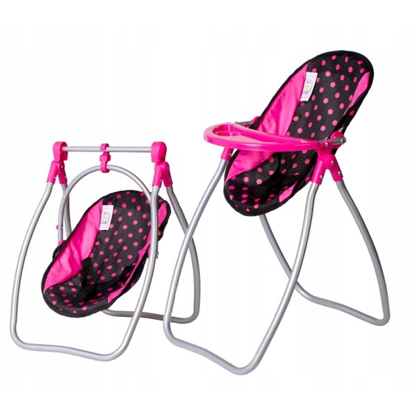 2 in 1 Hochstuhl für DORIS-Puppen rosa mit Hochstuhl und Schaukelfunktion