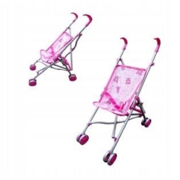 Metallischer Kinderwagen für Kinder ab 7 Jahren mit rosa Bärendesign, 58 x 43 cm