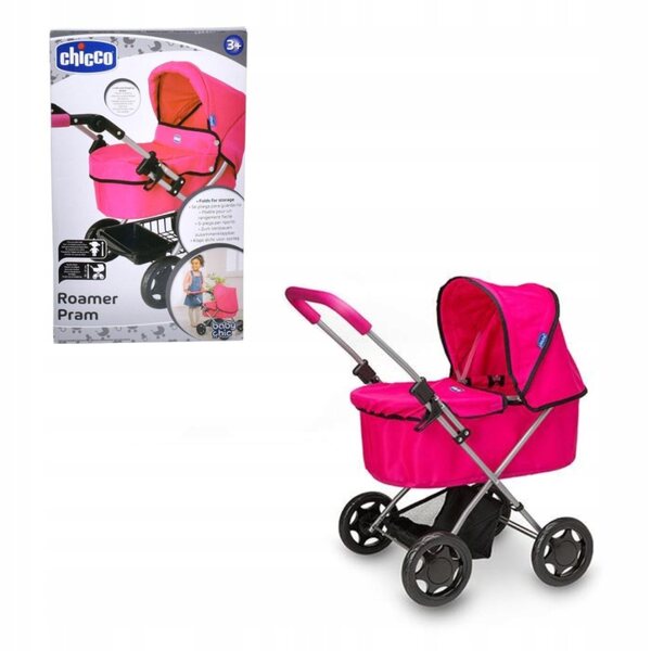 Chicco Roamer Pram rosa verstellbarer und faltbarer tiefer Puppenwagen