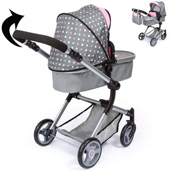 BAYER Design Neo Vario 2 in 1 grau-rosa Puppenwagen mit verstellbarem Griff