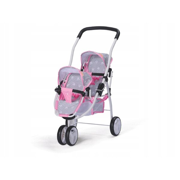 Kinderwagen für 2 Puppen mit drehbaren Rädern und abnehmbarem Sitz 58x38x65 cm