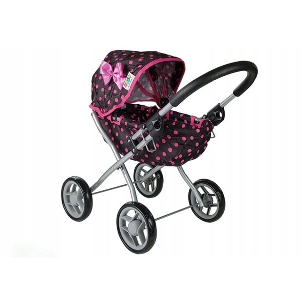 LEAN Toys Alice Puppenwagen in tiefrosa Polka Dots mit Zubehör