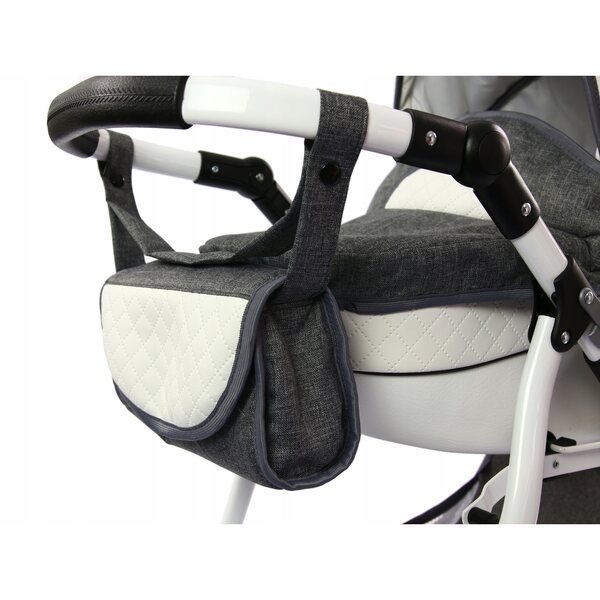 Diepe poppenwagen met stuurwielen en bekleding van eco-leer