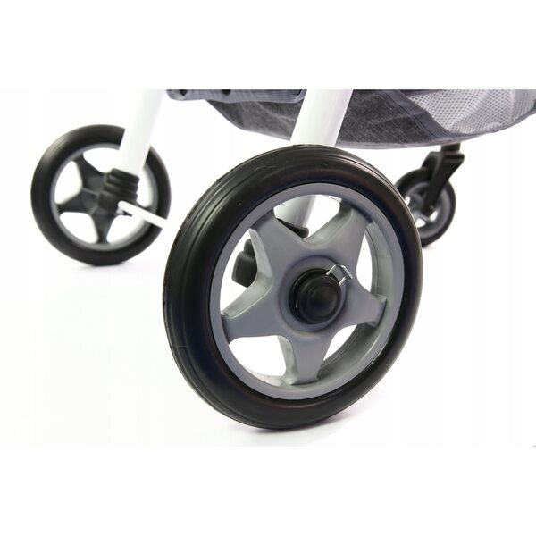 Diepe poppenwagen met stuurwielen en bekleding van eco-leer