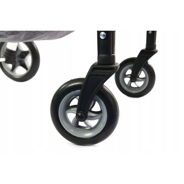 Diepe poppenwagen met stuurwielen en bekleding van eco-leer
