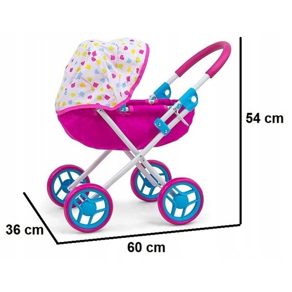Dunkelrosa Milly Mally Dori Puppenwagen mit faltbarem Verdeck