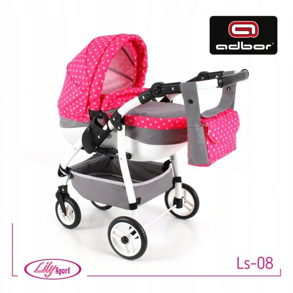 Adbor LILY SPORT tiefer Puppenwagen mit verstellbarem Griff und Tasche LS-08