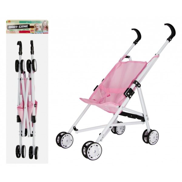 Rosa Kinderwagen mit Sonnenschirm für Mega Creative-Puppen aus Metall und Stoff