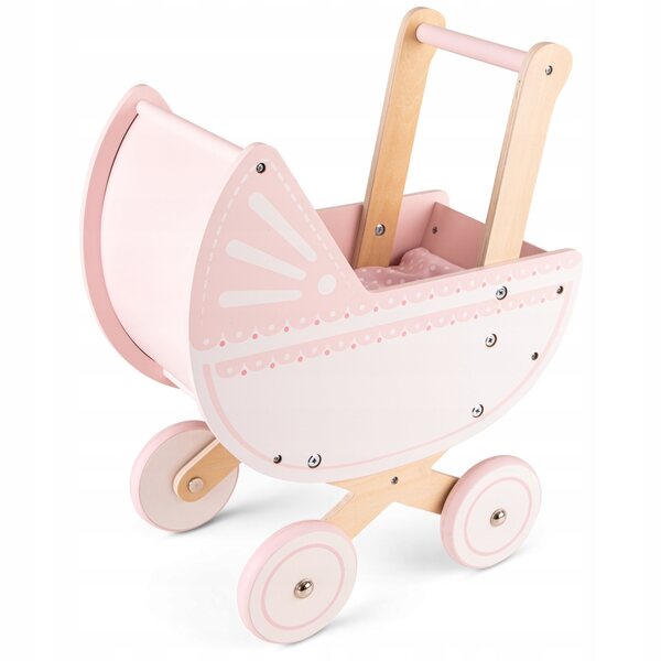 Puppenwagen aus Holz, tiefrosa, neues klassisches Spielzeug mit Zubehör