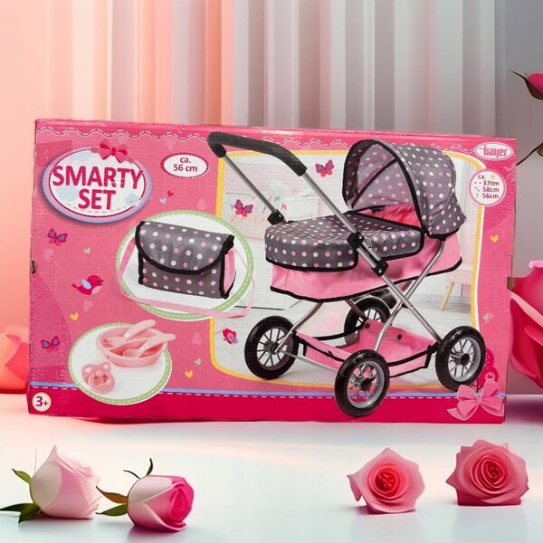 Tiefer Kinderwagen für Baby Annabell 56 cm Puppen mit rosa Zubehör