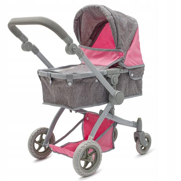 Baby Mix Sophie 2in1 tiefer Puppenwagen, rosa und grau, leicht und sicher