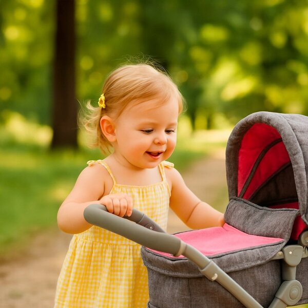 Baby Mix Sophie 2in1 tiefer Puppenwagen, rosa und grau, leicht und sicher