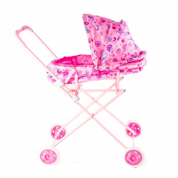 Zusammenklappbarer Kinderwagen für Midex-Puppen, rosa, mit bunten Grafiken