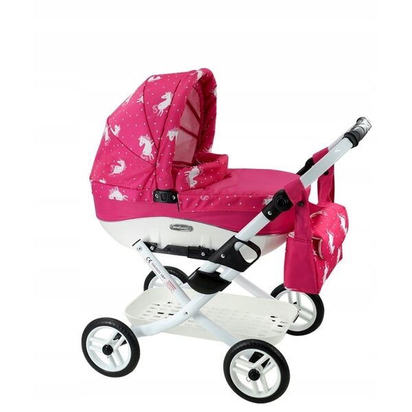 Filato per bambole LILY Adbor, rosa, con unicorni, con una borsa e un cestino