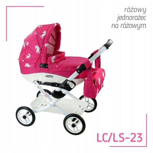 Filato per bambole LILY Adbor, rosa, con unicorni, con una borsa e un cestino