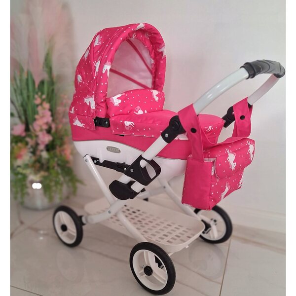 Filato per bambole LILY Adbor, rosa, con unicorni, con una borsa e un cestino