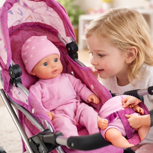 3-in-1-Puppenkinderwagen mit Wiege, Babywanne und verstellbarer Luna-Einhorn-Tasche