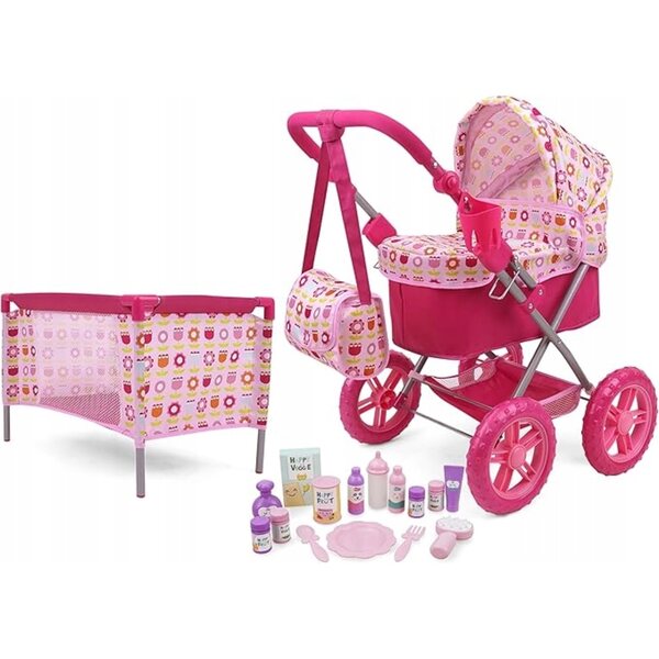 Passeggino per Bambole 509 Crew Blossom Pink 18 Elementi per Bambine 3+ Anni