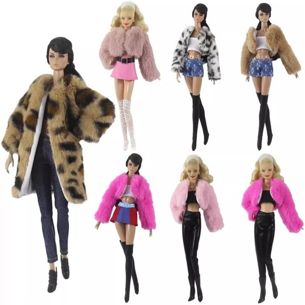 Vestiti Invernali per Bambola Americana 30 cm - Set 4 Pezzi Cappotto Leopardato e Pantaloni