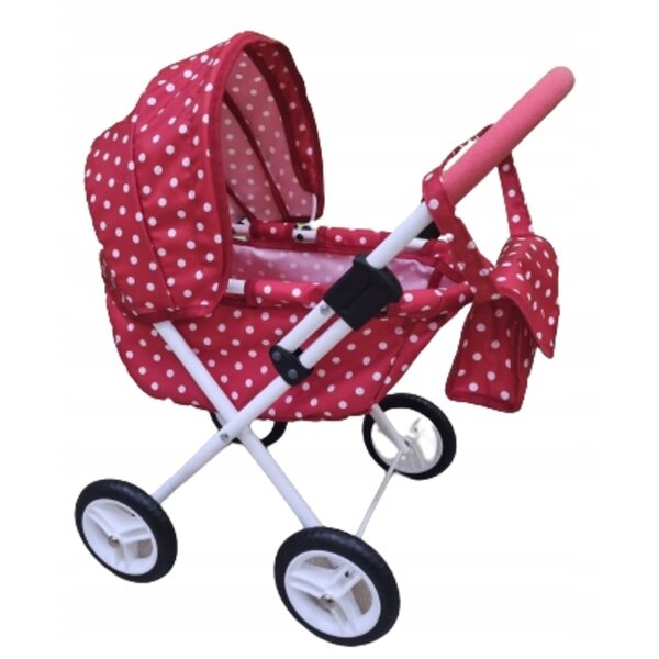 Adbor MIKI Mi-02 Puppenwagen rot mit weißen Punkten und Tasche inklusive