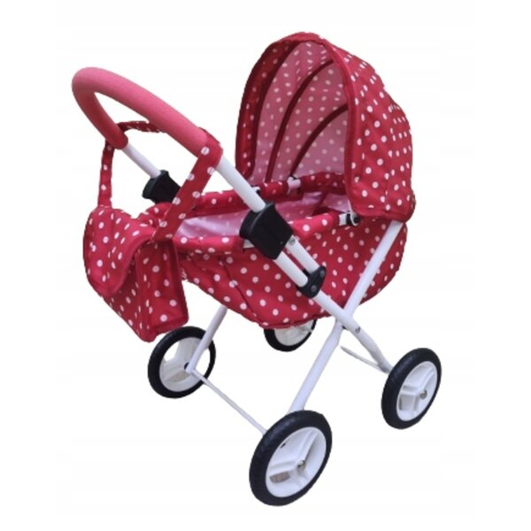 Adbor MIKI Mi-02 Puppenwagen rot mit weißen Punkten und Tasche inklusive