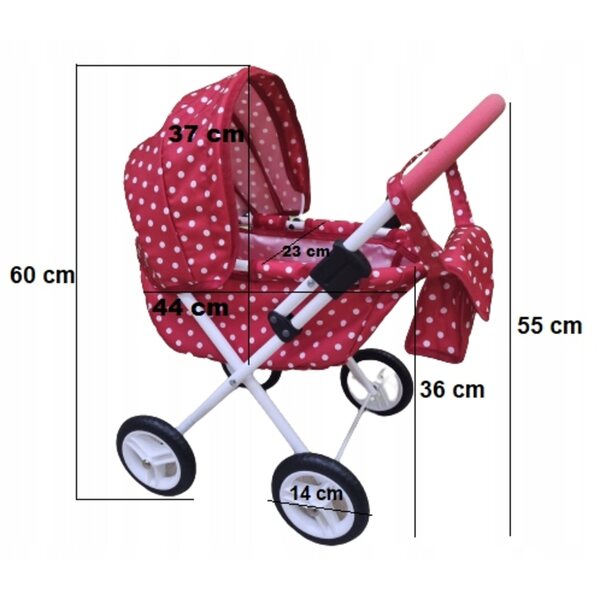 Adbor MIKI Mi-02 Puppenwagen rot mit weißen Punkten und Tasche inklusive