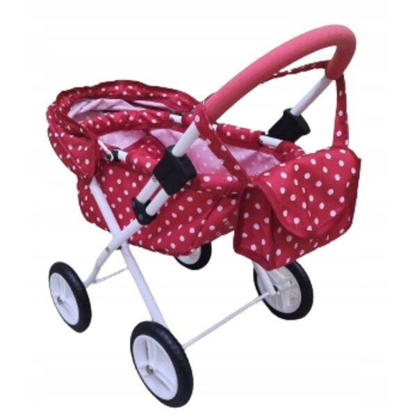 Adbor MIKI Mi-02 Puppenwagen rot mit weißen Punkten und Tasche inklusive