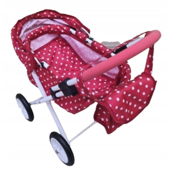 Adbor MIKI Mi-02 Puppenwagen rot mit weißen Punkten und Tasche inklusive