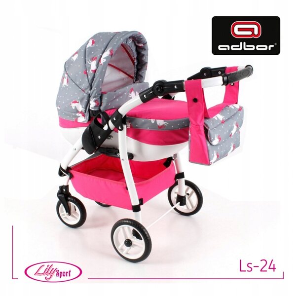 Diepe poppenwagen Adbor LILY SPORT met zwenkwielen LS-24, Pools product