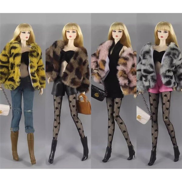 Winterkleidung für amerikanische Puppe 30 cm, Leopardenjacke und Zubehörset