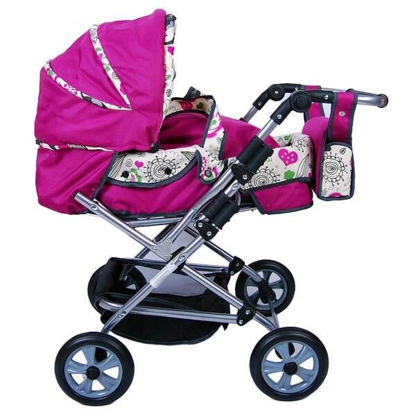 Mega grande passeggino per bambole 3 in 1 regolabile con copertura e cesto