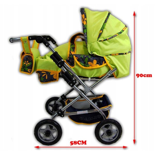 Mega grande passeggino per bambole 3 in 1 regolabile con copertura e cesto