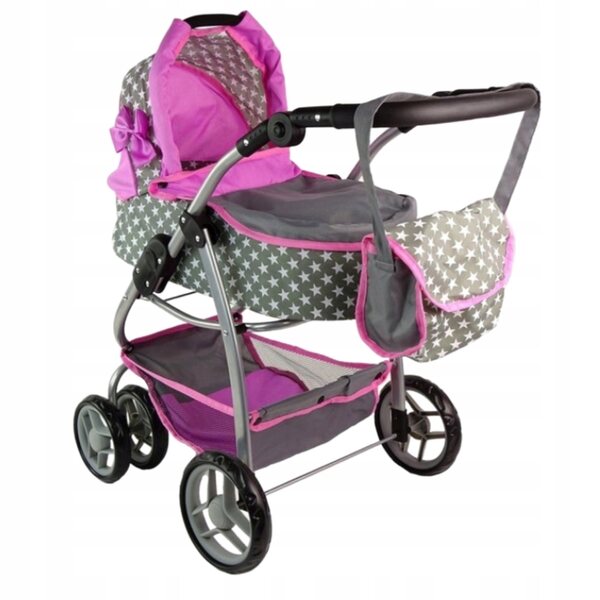 2in1 Puppenwagen, tiefe Gondel, Kinderwagen mit Tasche und Korb