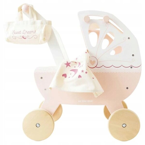 Le Toy Van Sweetdreams Puppenwagen aus pastellrosa nachhaltigem Holz