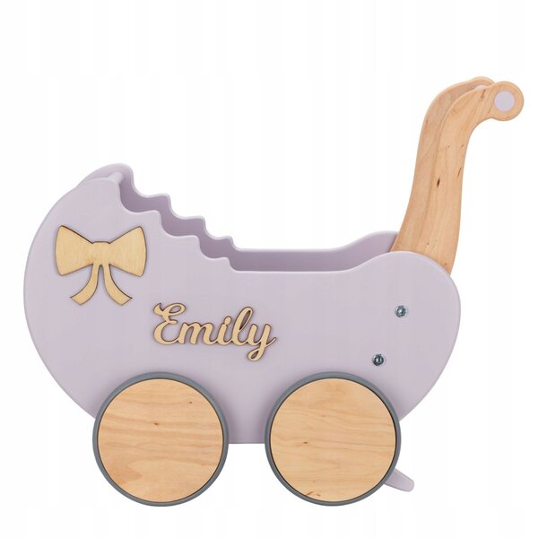 Doll stroller in legno personalizzato con nome - pusher per bambine in colori pastello