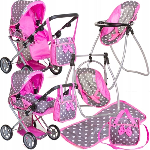3-in-1-Spielzeug-Kinderwagen-Set für Doris-Puppen mit Tasche und Hochstuhl