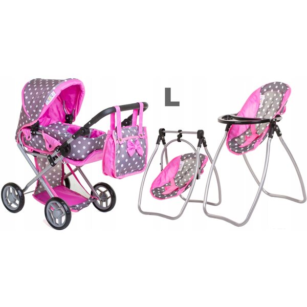 3-in-1-Spielzeug-Kinderwagen-Set für Doris-Puppen mit Tasche und Hochstuhl