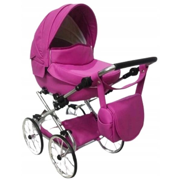 Großer Jackmar Retro-Puppenkinderwagen in Schwarz und Silber für Mädchen von 2 bis 8 Jahren