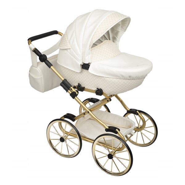 Großer Jackmar Retro-Puppenkinderwagen in Schwarz und Silber für Mädchen von 2 bis 8 Jahren