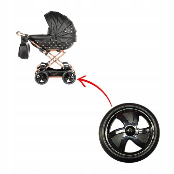 Schwarzes Rad für TAKO Puppenwagen 16,5 cm mit 8 mm Achse