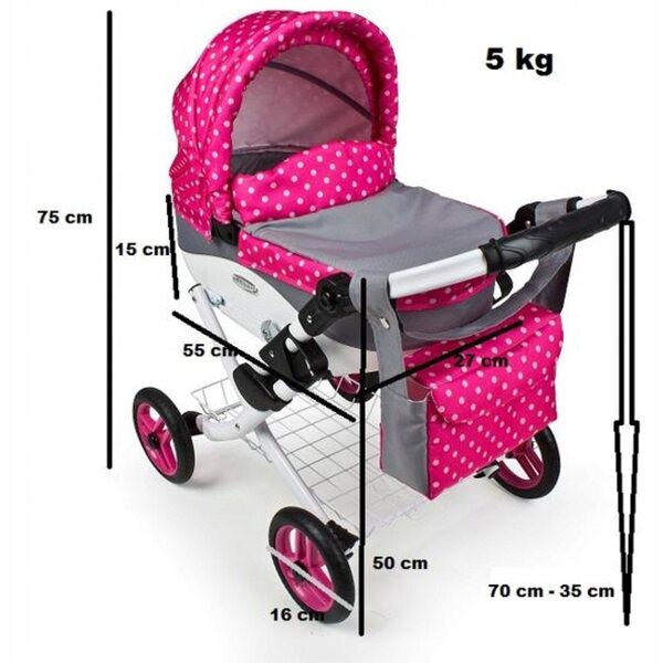 Passeggino per bambole Adbor Lily Classic LC-08 profondo e resistente