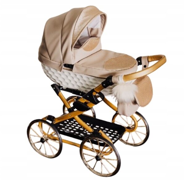 Adbor Lulu Puppenwagen aus Kunstleder in Beige mit Zubehör