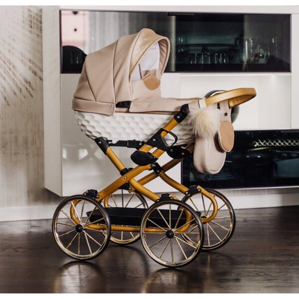 Adbor Lulu Puppenwagen aus Kunstleder in Beige mit Zubehör