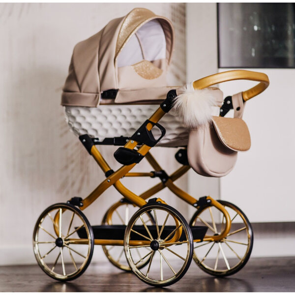 Adbor Lulu Puppenwagen aus Kunstleder in Beige mit Zubehör