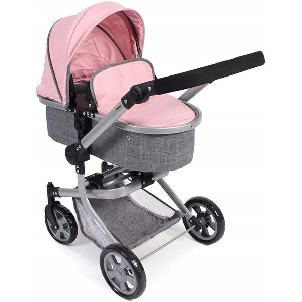 2 in 1 Bayer Chic Melange grau-rosa verstellbarer Puppenwagen