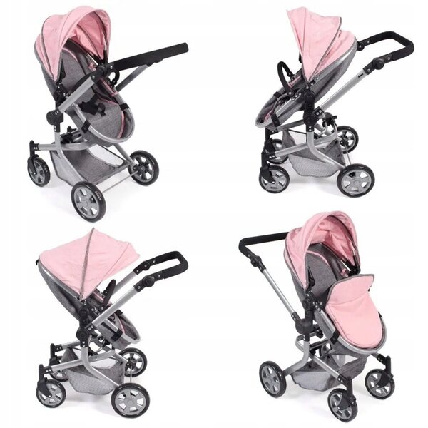 2 in 1 Bayer Chic Melange grau-rosa verstellbarer Puppenwagen