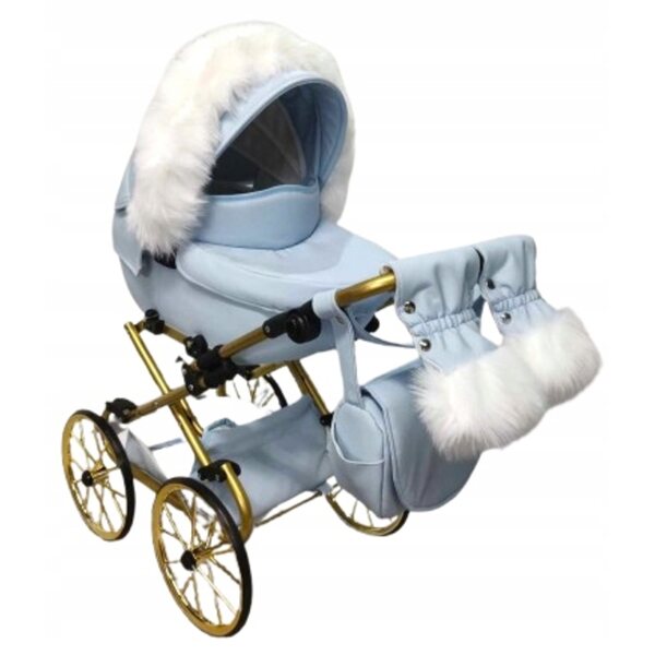DARSI Retro-Puppenwagen, weiß mit goldenem Rahmen und Jackmar-Zubehör