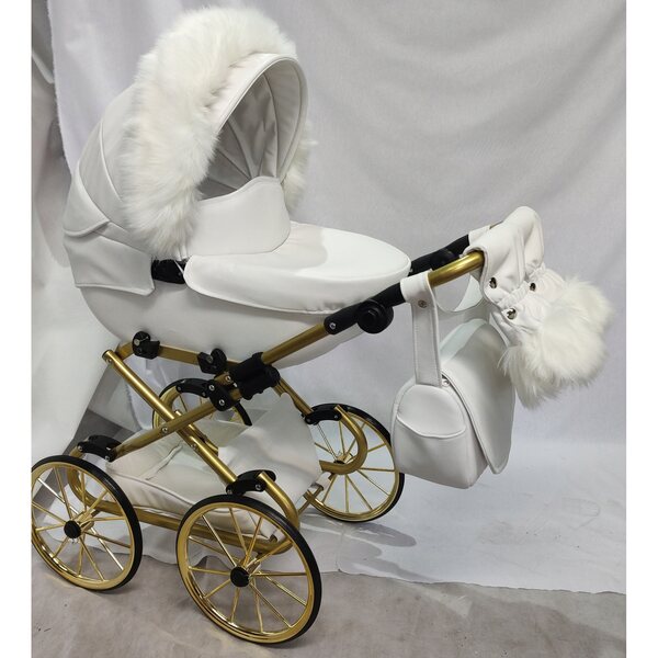 DARSI Retro-Puppenwagen, weiß mit goldenem Rahmen und Jackmar-Zubehör