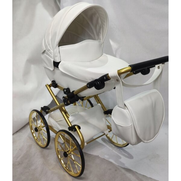 DARSI Retro-Puppenwagen, weiß mit goldenem Rahmen und Jackmar-Zubehör